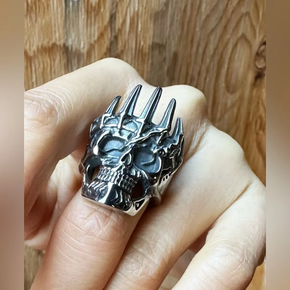 New Gothic Skull Crown Stainless Steel Men’s Ring Size 8